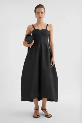 Abito bustier tecnico in gabardine