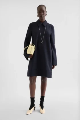 Abito camicia in gabardine di lana