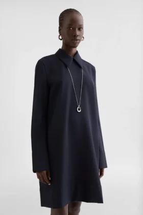 Abito camicia in gabardine di lana