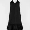 Abito con volant in misto seta