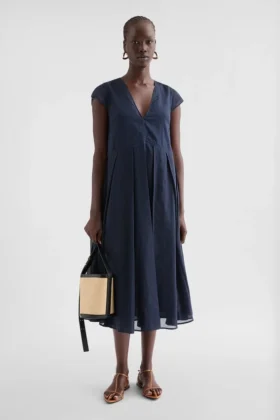 Abito plissettato in organza di cotone
