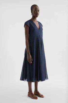 Abito plissettato in organza di cotone