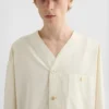 Camicia in popeline di cotone con scollo a V