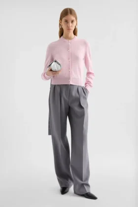 Cardigan leggero in lana con collo a giro