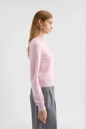 Cardigan leggero in lana con collo a giro