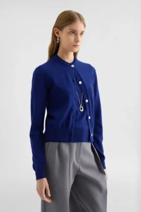 Cardigan leggero in lana con collo a giro