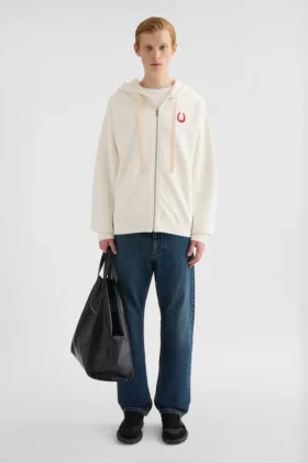 Felpa con zip in spugna di cotone