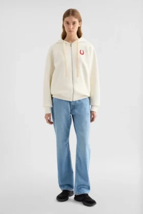 Felpa con zip in spugna di cotone