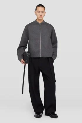 Giacca con zip in lana Melton