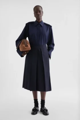 Gonna a pieghe in gabardine di lana