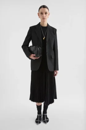 Gonna a pieghe in twill tecnico