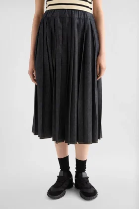 Gonna plissettata in denim leggero