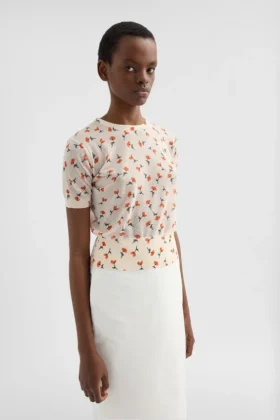 Maglietta in maglia stampata misto cotone