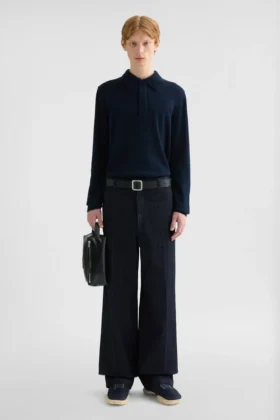 Maglione polo in lana leggera