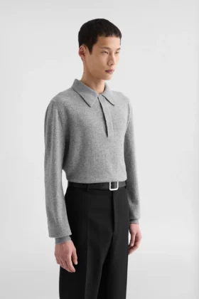 Maglione polo in lana leggera