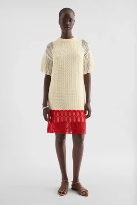 Miniabito in cotone a maglia pointelle