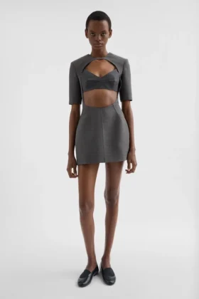 Miniabito in twill di lana con cut-out