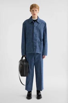 Pantaloni affusolati in chambray di cotone