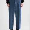 Pantaloni affusolati in chambray di cotone