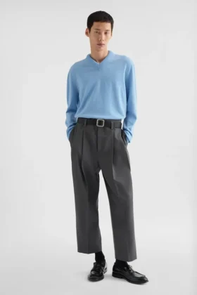 Pantaloni affusolati in gabardine di lana