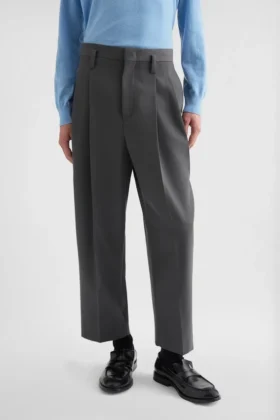 Pantaloni affusolati in gabardine di lana