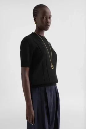 T-shirt in maglia di cotone a punto traforato
