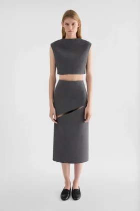 Top corto in twill di lana