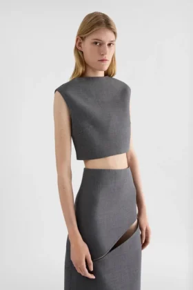 Top corto in twill di lana