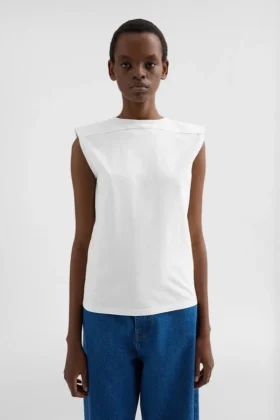 Top in jersey di cotone con collo a giro